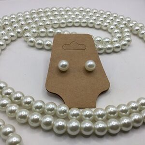 68” Glass Pearl Necklace and Earring Set